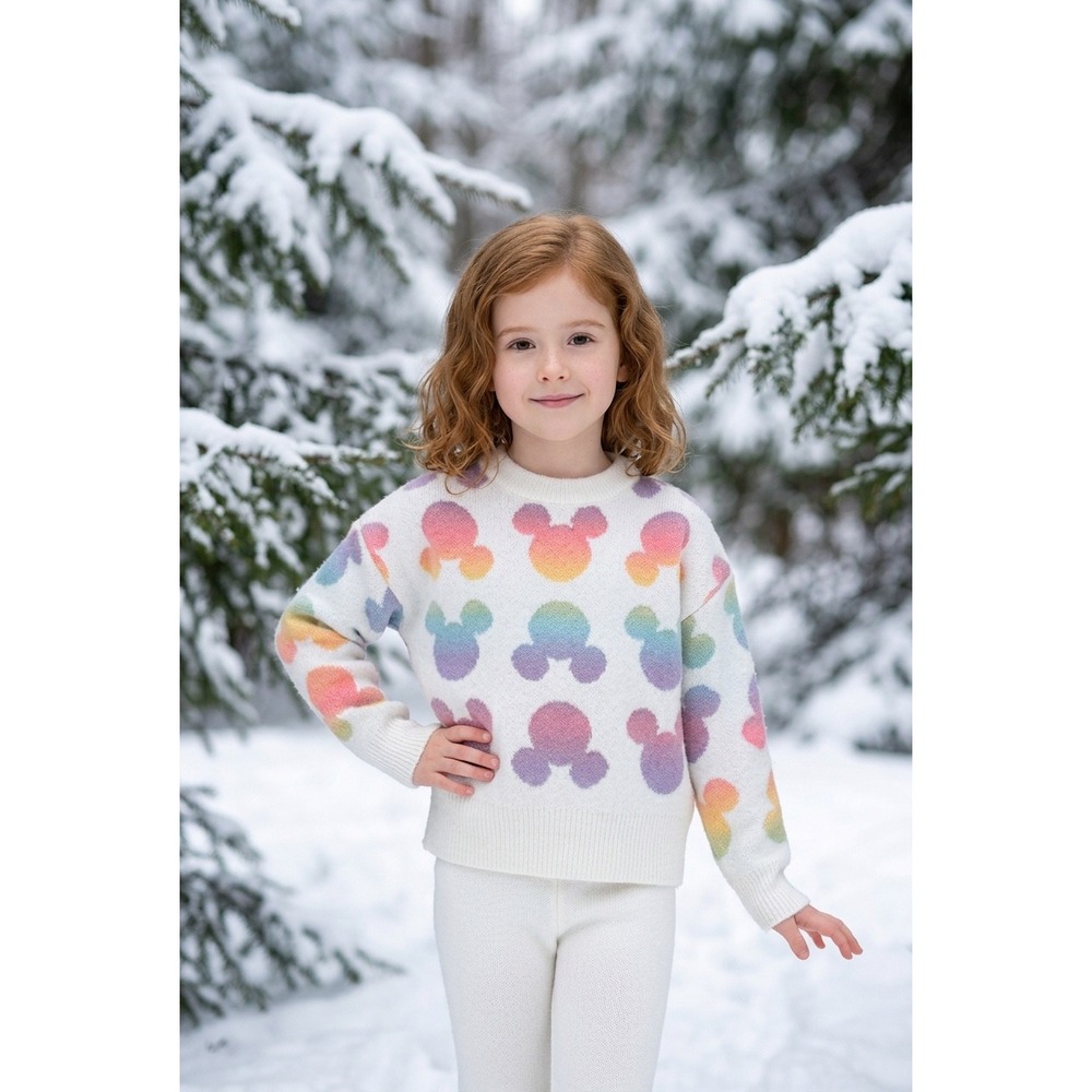 Disney Mickey Mouse Kids Rainbow Ombre Knit Sweater White XL 14/16 FL246268MI